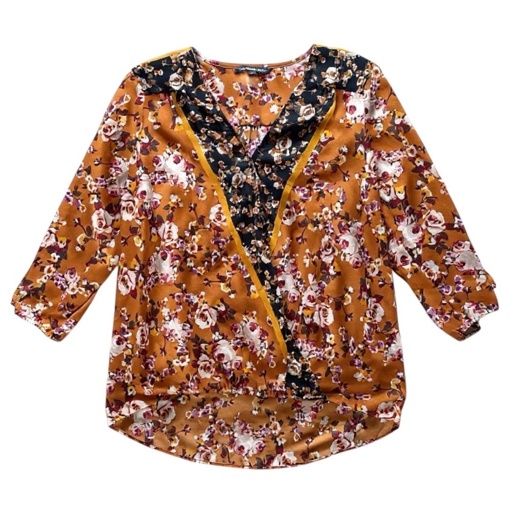 Zac & Rachel‎ Womens Floral Print Hi-Lo Blouse V Neck